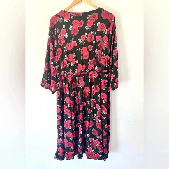 Torrid Midi Stretch Challis Tie Neck Black Dark Romantic Floral Midi Dress Sz 1X - Picture 8 of 11